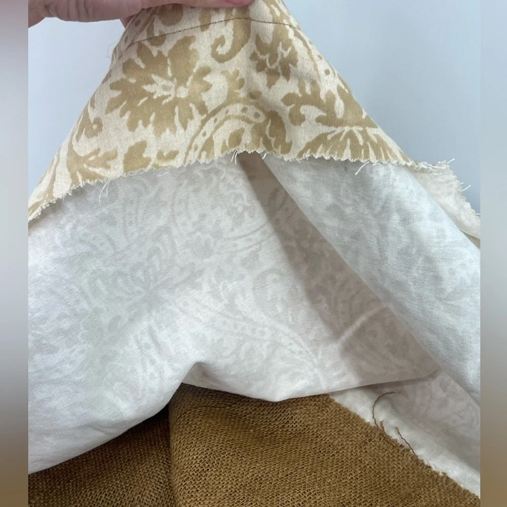Set of 2 Handmade Embellished Burlap Curtain Panels Patterned Fabric w/ Beads